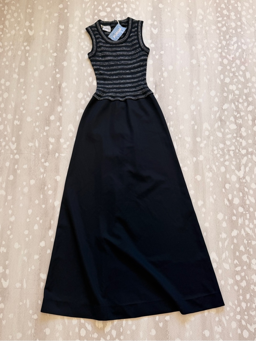 Vintage 1970’s tank dress Metallic Stripe Sleeveless Black Maxi Dress